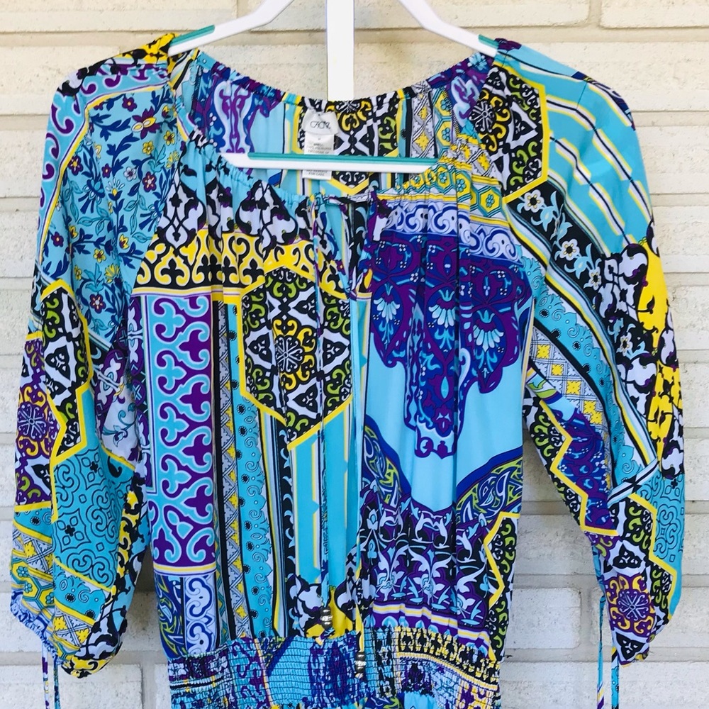 Cache Blue and Yellow Patterned Midi Dress - Picture 3 of 4